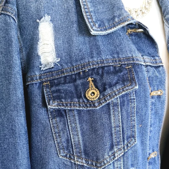 New One 5 One Distressed Denim Trucker Jacket Medium Wash 2X Plus - Picture 4 of 11